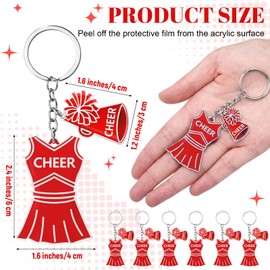Kigeli 24 Pcs Cheer Keychain Bulk Acrylic Cheerleader Outfit & Megaphone Pom Pom Keychains Sport Cheerleading Team Gifts(Red)