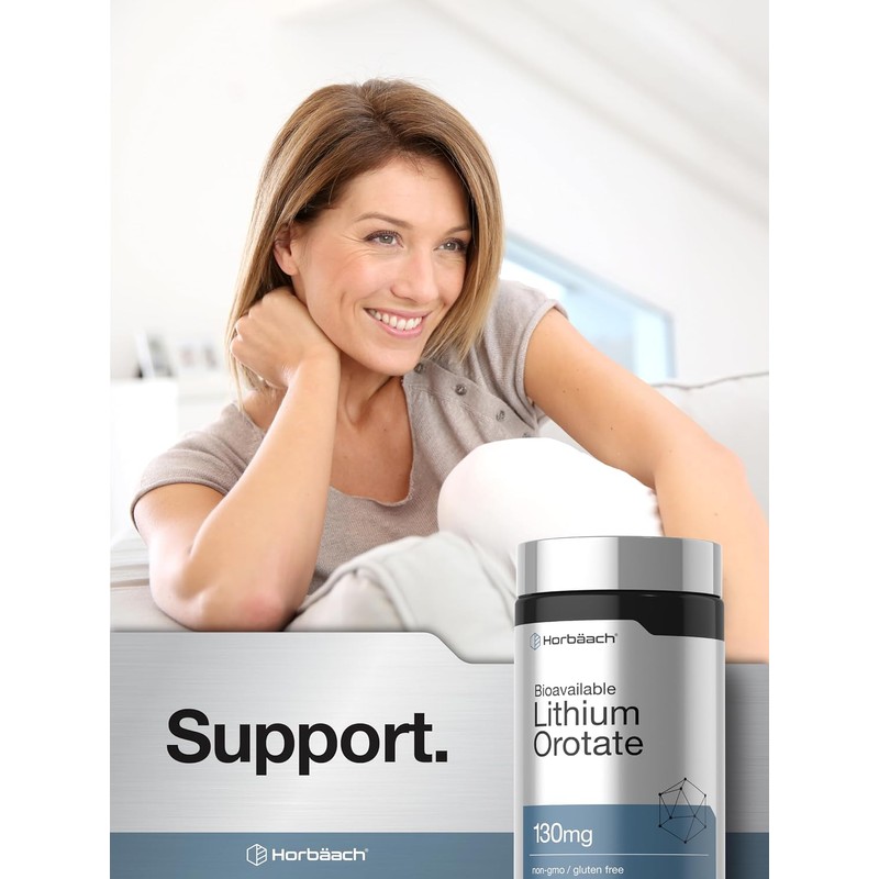 Horbäach Lithium Orotate 130mg | 180 Capsules | Non-GMO, Gluten