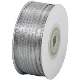 Silver Ribbon 1/8 Inch x 100 Yards, Grey Satin Fabric Ribbons for Crafts, Gift Tags, Gift Wrapping, Floral Bouquets, DIY Bows, Wedding Invitation Cards, Baby Shower and Ornaments Decoration