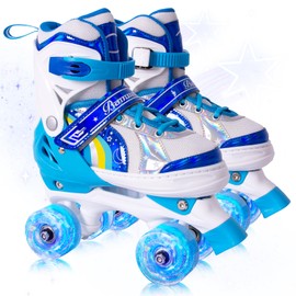 Roller Skates for Girls Age 3-12 | Rainbow Toddler Roller Skates for Kids Ages 3-5 | 4 Size Adjustable | Light Up Quad Roller Skates for Girls Boys Beginners, Girls Skates Age 8-12 for Outdoor Sports