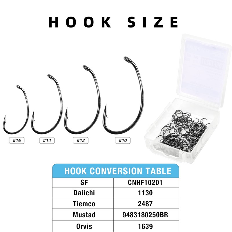 SF #12 Curved Nymph Scud Pupa Fly Tying Hooks Micro