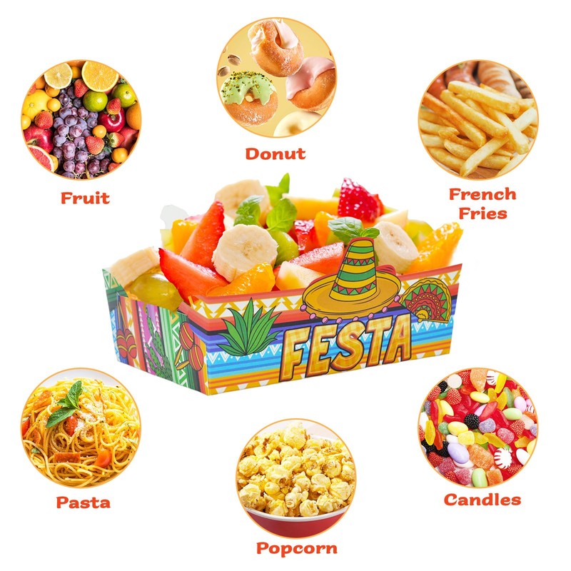 24 Pcs Mexican Food Paper Trays Candy Chips Popcorn Disposable