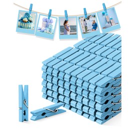 Clothes Pins Wooden Blue Colored Clothespins for Crafts Photo 1.9 Inch 100 PCS, Small Wood Clips Mini Close Pin for Baby Shower Classroom Project Decorations Hanging Pegs 1-7/8"