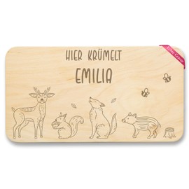 Breakfast Board Natural Wood Animals Here Crumbles Deer Squirrel Wolf Wild Boar Bee and Forest Animals I Motifs Children with Name - 22 x 12 - Wooden - Board Children's Board Animal Wolves