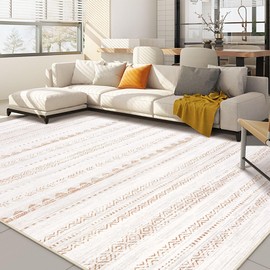 Nakagishi 7x9 Area Rug Living Room: Washable Boho Large Neutral Soft Farmhouse Modern Rugs Stain Resistant Moroccan Non-Slip Indoor Carpet for Bedroom Nursery Kids Playroom Office Dining Room- Brown