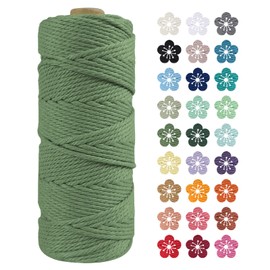 LEREATI Macrame Cord 2mm x 100m, Thick Macrame Rope Natural Cotton Rope Craft String, 3 Strand Twisted Cotton Cord Yarn for DIY Plant Hanger, Wall Hanging, Christmas Decoration (Army green)