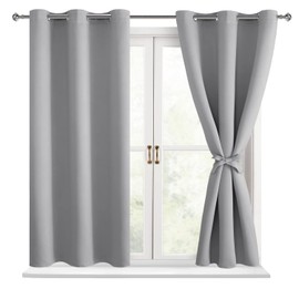 Hiasan Blackout Curtains for Bedroom - Thermal Insulated & Light Blocking Window Curtains for Living Room, 2 Drape Panels Sewn with Tiebacks, Silver Grey, 38 x 54 Inch