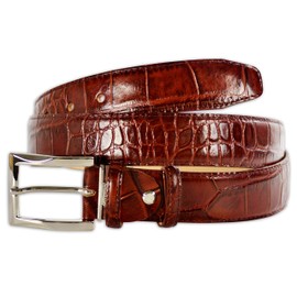 PASQUALE CUTARELLI Mens Crocodile Pattern Italian Leather Belt Burgundy Medium 36 Inches