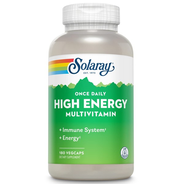 SOLARAY Once Daily High Energy Multivitamin, Immune System and Energy Support, Whole Food and Herb Base Ingredients, Men’s and Women’s Multi Vitamin, 180 Servings, 180 VegCaps