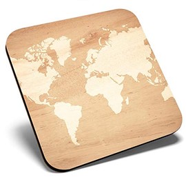 Great Single Coaster Square - Wooden Earth Map Global Travel |Glossy Quality Coasters | Tabletop Protection for Any Table Type #15943