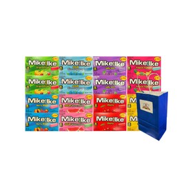 Variety Pack Mike and Ike Candy 16 Pack Assortment, 0.78 oz Each, 2 Each of 8 Flavors, Party Favors, Gift Bag, Snacks for Kids and Adults, Includes Blue Paper Treat Bag, Bulk Candy Pack