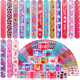Valentine's Day Gifts for Kids Party Favors 48PC Valentine's Slap Bracelets for Kids Gifts for Students and Classes Valentine's Treats for Children Valentine's Bracelets Goodie Bag Fillers for Kids