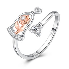 JXJL Rose Rings Thumb Rings for Women - 925 Sterling Silver Adjustable Rose Flower Jewelry Xmas Gifts for Wife Mom Daughter (Heart CZ)