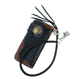 ASIAN ZACCA sh0015 Biker Wallet, Long Wallet, Wallet Chain Set, Rider Wallet, Crocodile Embossed Crocodile, Leather Wallet, Bifold Wallet, Men's, Genuine Leather, Vintage Leather, Cowhide Leather,