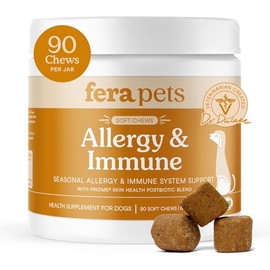 Fera Pets Dog Allergy Chews – Allergy Relief & Itching Skin Relief – Immune & Gut Support with Organic Mushrooms, Postbiotics & Colostrum – Promotes Skin Health – 90 Soft Chews