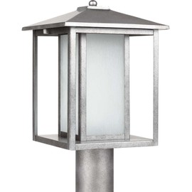 Sea Gull Lighting Generation 89129-57 Transitional One Light Outdoor Post Lantern from Seagull-Hunnington Collection, Nickel, Silver Finish, 9.00 inches, Weathered Pewter