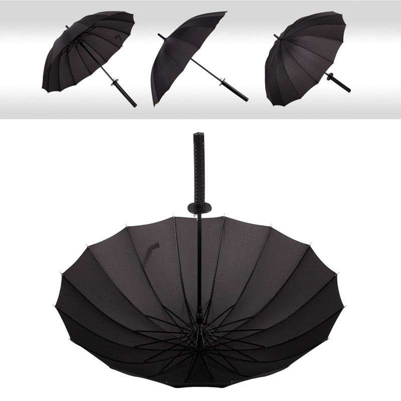 Sword Umbrella 16 Ribs Black Unique Rainproof Straight Long Stick