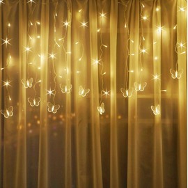 Butterfly Curtain Fairy Lights USB Plug in, 8 Modes 96 LED 11.5FT Firefly Window Twinkle Timer String Lights with Remote for Bedroom Patio Christmas Wedding Party Decoration (Warm White)