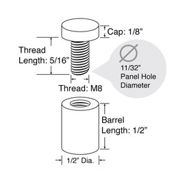 Sign Standoff 1/2" Diameter x 1/2" Barrel Length Matte Chrome Finish Euro Mini Series Easy Fasten Standoff With Rounded Cap Pack of 2 by Outwater