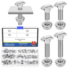 Glarks 80pcs M6 T Slot Drop-in Bolt with Hexagon Flange Nut Set, 12/16/20/25MM Hammer Head T-Bolt, T Shape Stud Sliding Screw, T Screw Stud for European Standard 30 Series Aluminum Profile