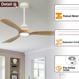 FEHEED 6 Inch Ceiling Fan Downrod, 1" Diameter White Ceiling Fan Extension Rod (No Threads) with 5 x 18-AWG Wires,Universal Down Rods for Ceiling Fans,Easy Installation