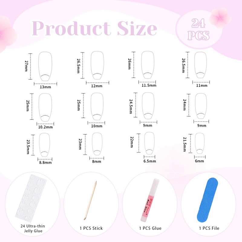 Hebterrka 24 Pieces Press On Nails Fake Nails Short Square