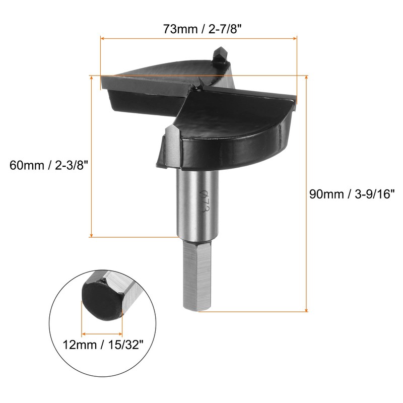 sourcing map Forstner Drill Bit 73mm (2-7/8") Tungsten Carbide Wood