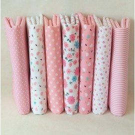 LUMoony MoonyLI Pink Cotton Fabric Cotton Cloth Quilting Patchwork Fabric Packages Cotton Small Floral Hand DIY Sewing Craft Fabric Pack of 7