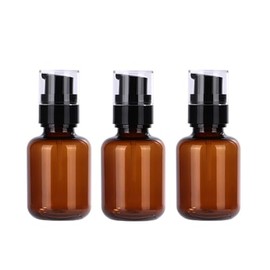 VASANA 3Pcs 60ml/2oz Amber Plastic Lotion Pump Bottles with Black Press Top Empty Refillable Makeup Cosmetic Dispenser Sample Vials Container for Essential Oil Emulsion