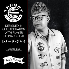 Target Japan Black Marque Chaos 2.0 Swiss Point Steel Tip Darts with Kflex, 23G | 90% Tungsten Dart Set, K-Flex Flights and Shafts, Swiss Nano Points with Tool, Player Leonard Chai