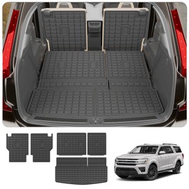 Thinzyou Cargo Mat Compatible with 2018-2024 2025 Ford Expedition Lincoln Navigator (Not for MAX or L Models) 7 Seats Kick Mat TPE 2023 Expedition Accessories (2nd&3rd Row Backrest Mats+Trunk Mat)