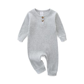 KIDDLETOWN Unisex Newborn Baby Romper Ribbed Onesie Toddler Long Sleeve Jumpsuit, gray