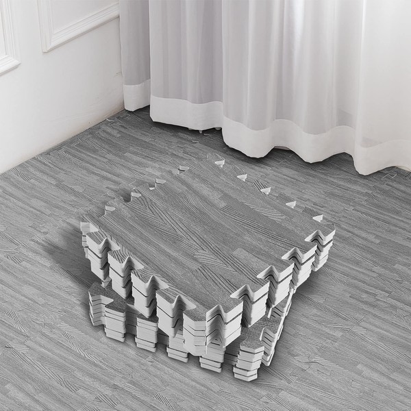 32 Pcs Wood Grain Mats Foam Tiles Interlocking Foam Floor