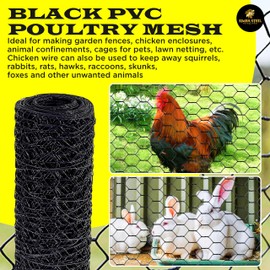 SIMBA STEEL - 12” x 100 FT PVC Hexagonal Poultry Netting Chicken Wire | 1" Mesh | 20 Gauge | Black PVC Vinyl Coated | Rust Proof | for Garden, Fence, Chicken, Rabbit (PVC 12 x 100)