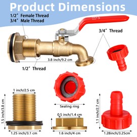 Tujoe 3 Set Brass Rain Barrel Spigot, Rain Faucet Kit for Rain Water Barrel, Water Tanks, Tubs, Pools Etc, Turn Ball Valve Rain Barrel Spigot with Bulkhead Fitting