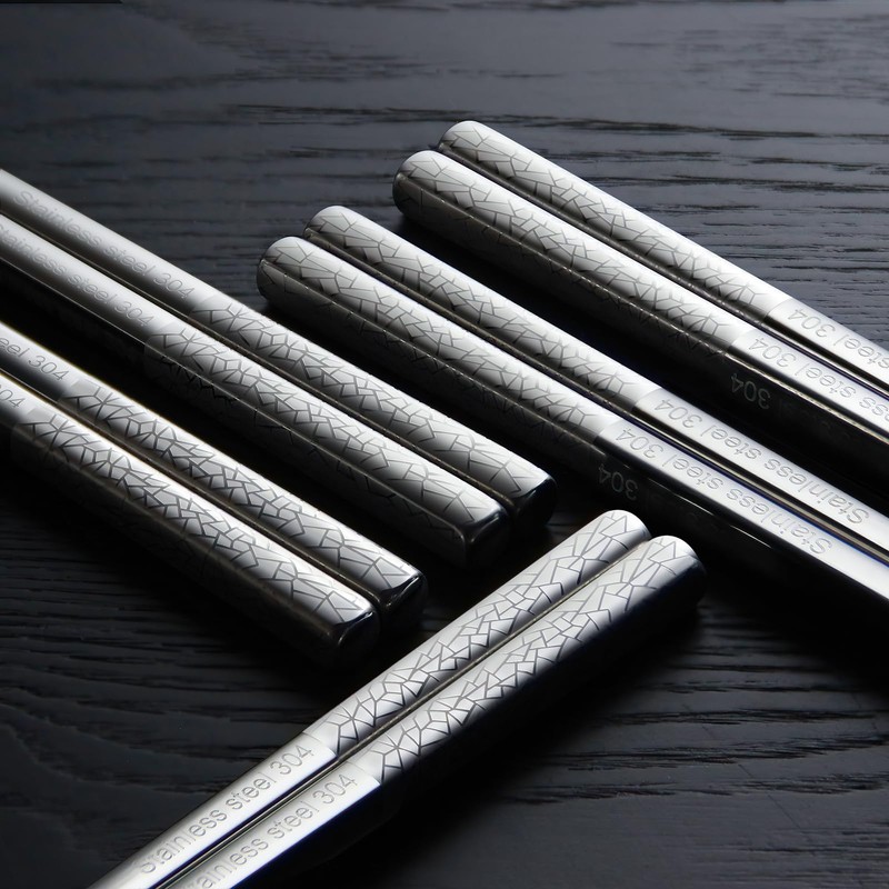 5 Pairs SUS304 Stainless Steel Chopsticks, Reusable Metal Chopsticks,Square Lightweight