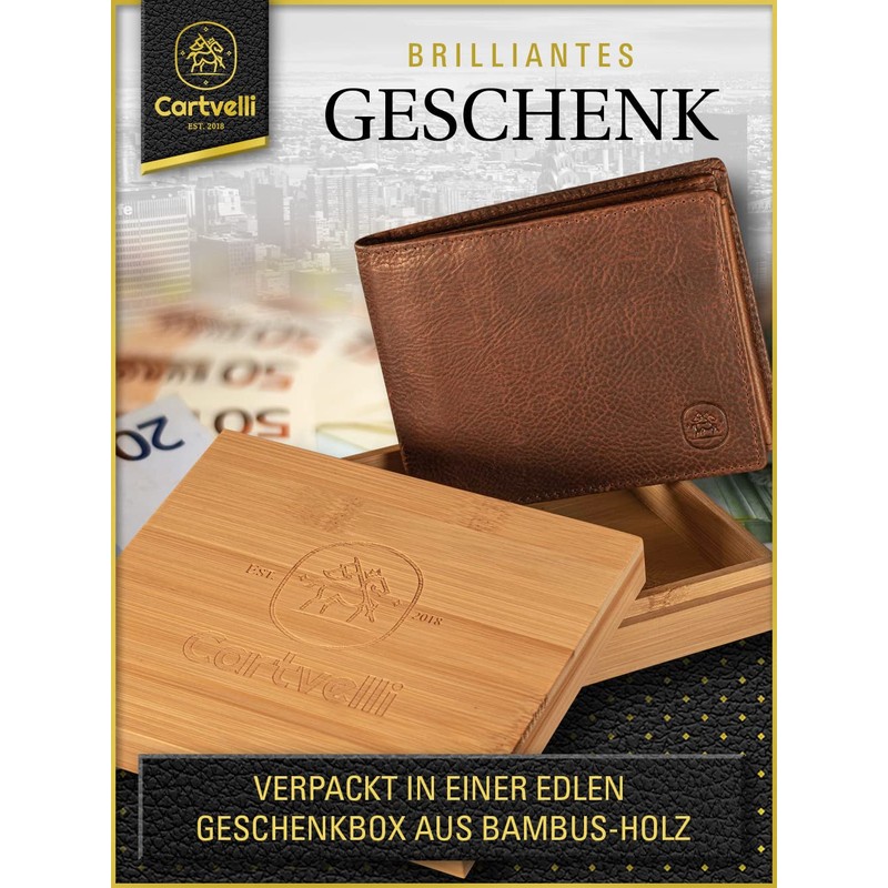 Cartvelli Men's Leather Wallet Dark Brown with Wooden Gift Box