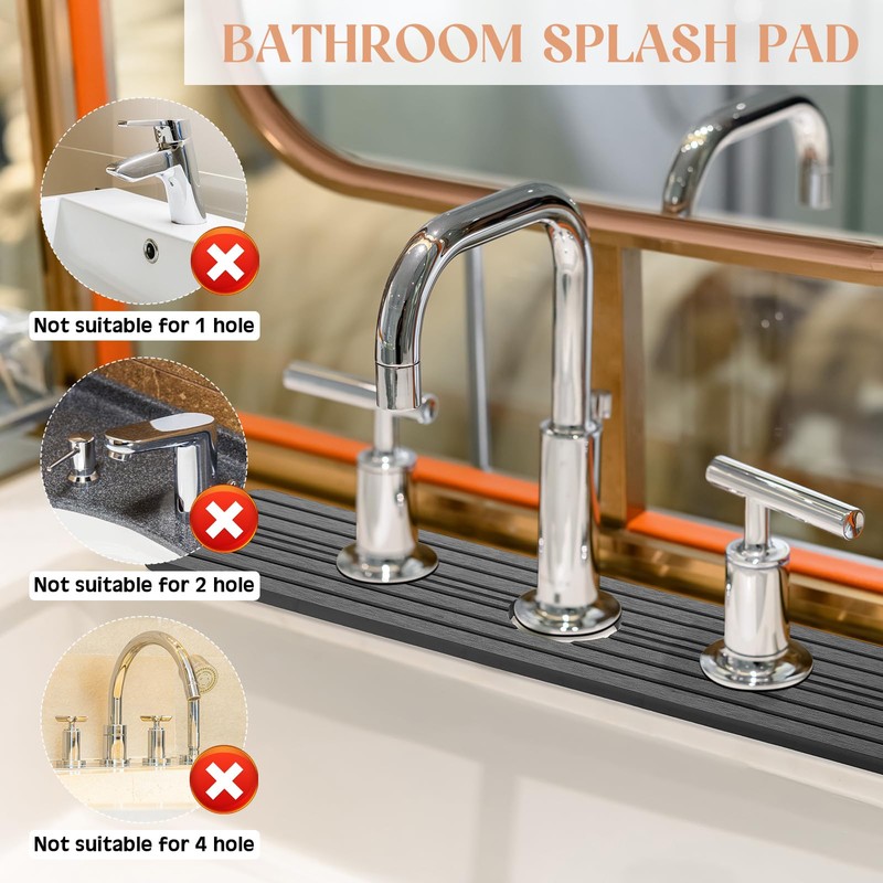 Teenyyou 3 Hole Gray Faucet Mat for Kitchen Sink 16.1"