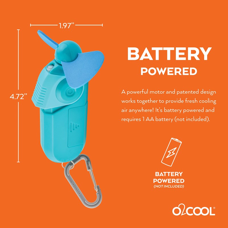 O2COOL Carabiner Sport Misting Fan - Pocket Sized, Portable On-The-Go