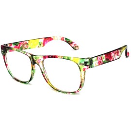 Kids Clear Lens Colored Glasses Protect Child's Eyes from UVB UVA (Floral Green, PC Lens)
