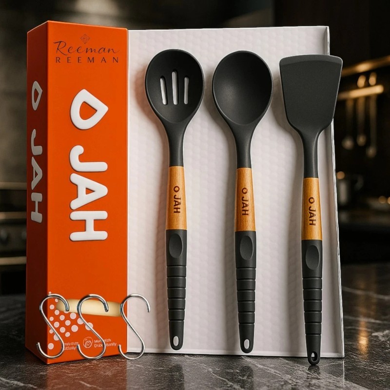 O JAH Non Stick Silicone Cooking Kitchen Utensils Set 3