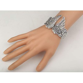 YACQ Women's Guardian Angel Wings Hinged Bangle Bracelets Fit Wrist Size 6.5 to 7.5 inch - Lead & Nickle Free - Women Girlfriend Wife Biker Jewelry - Costume Accessories