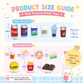 50 Pcs Miniature Food Drink Bottles Soda Pop Cans Pretend Play Kitchen Game Party Accessories Toys Hamburg Cake Ice Cream for 1/12 Doll House (25Food+25Drink)