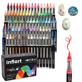 Infiart Automatic Ink Control Acrylic Paint Markers Brush Tip 80 Colors Acrylic Paint Pens Water-Based Acrylic Markers Set for Stone, Wood, Rock Painting, Canvas, Glass, DIY & Art Supplies
