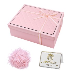 Gift Box with Lid 25 x 9 x 18 cm, Gift Box Large, Gift Boxes, Decorative Box, Gift Box for Gifts, with Crushed Paper, Cards (Pink)
