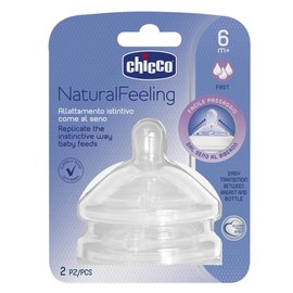 CHICCO, Set de Tetinas para Biberón de Flujo Rápido Natural Feeling, +6 meses