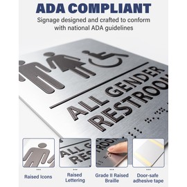 ADA-Mark Modern Restroom Sign for Business - 2PK ADA Compliant Braille Bathroom Sign with Easy Installation - 6" W x 8" H