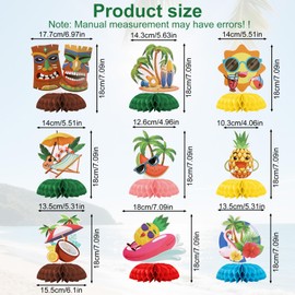 9pcs Hawaii Luau Honeycomb Centerpieces, Summer Party Decoration Aloha Tropical Table Decorations Cute Hawaiian Luau Aloha Tropical Table Toppers for Party Supplies