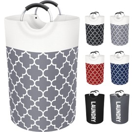 Fabspace Large Laundry Basket Laundry Hamper Bag Washing Bin Clothes Bag Collapsible Tall with Handles Waterproof Travel Bathroom College Essentials Storage for College Dorm, Family (Grey) 75L
