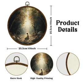 KLYTINK Jesus Praying in the Forest Round Wall Art,Vintage Christian Canvas Print with Frame, Religious Wall Hanging for Prayer Room, Meditation Corner, or Gift 10x10in(BY0605)